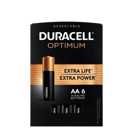 Duracell Optimum 1.5V Alkaline AA Batteries, Convenient, Resealable Package, 6