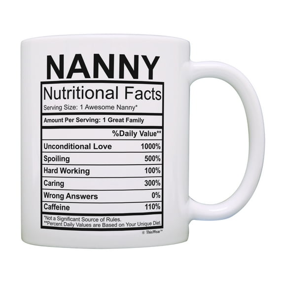 ThisWear Nanny Coffee Mug Nanny Nutritional Facts Nanny Birthday Gifts for Nanny 11 ounce Coffee Mug