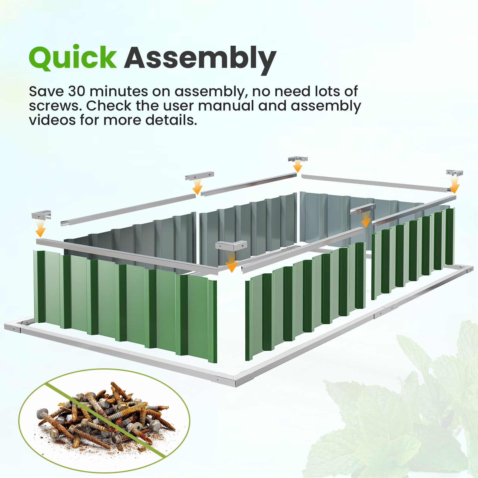 KING BIRD Raised Garden Bed 68" Lx 36" Wx 12" H Galvanized Garden Planter Box Kit (Green) 6x3x1ft