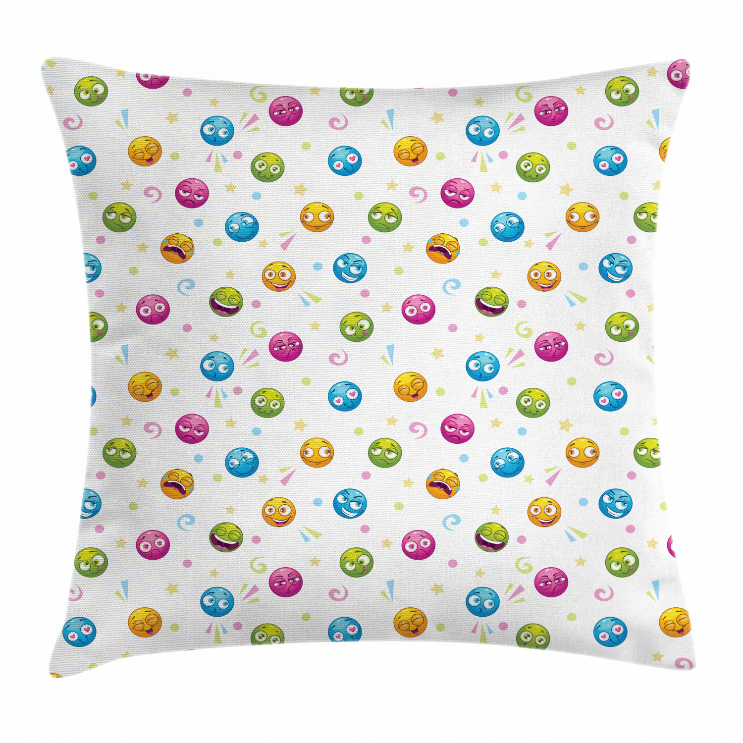 Emoji Throw Pillow Cushion Cover, Round Faces in Different Colors with