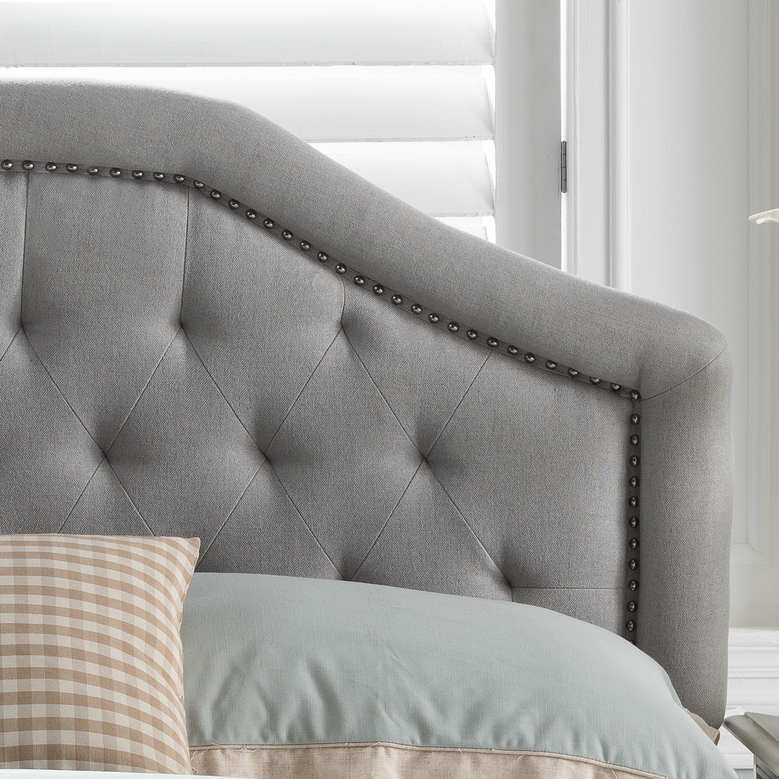 Noble House Keenan Light Gray Finish Contemporary Style Fabric Full/Queen Headboard