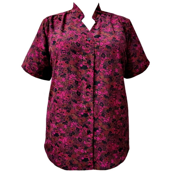 A Personal Touch Women's Plus Size Short Sleeve Mandarin Collar V-Neck Tunic - Merlot Dilly - 2X