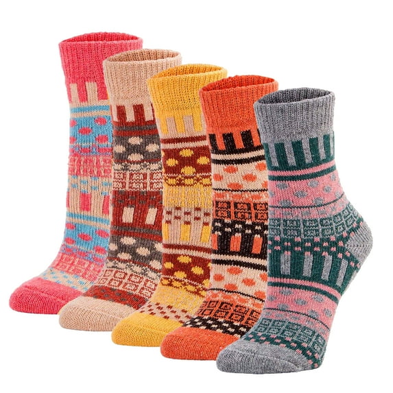 YZKKE 5 Pack Womens Vintage Winter Soft Warm Thick Cold Knit Wool Crew Socks Multicolor