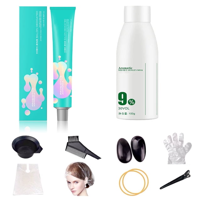 Fiudx Kit de Decoloración Suave, Juego Completo de Herramientas con Cuenco, Peine, Guantes, Cuidado Del Cabello Sin Dañarlo con Chal Protector, Orejeras y Gorro, Fácil Aplicación de Color para Uso Do
