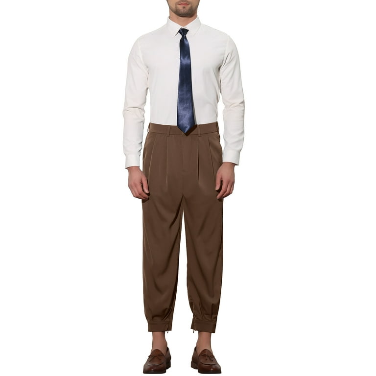 Lars Amadeus Cropped Pants for Men's Double Pleated Zipper Lars Amadeus Cropped Pants for Men's Double Pleated Zipper