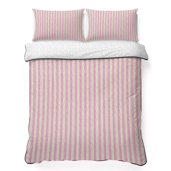 King Quilt Set 96''x106'', Pink Striped Lightweight Summer Bedspread Coverlet Set with 2 Pillow Shams, Modern Simple Farmhouse Beige Vintage Breathable All Season Quilt Bedding for Bedroom/Guest Room