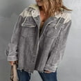 thumbnail image 4 of Womens Corduroy Shacket Jacket Long Sleeve Button Down Color Block Hooded Coat with Pockets, 4 of 7