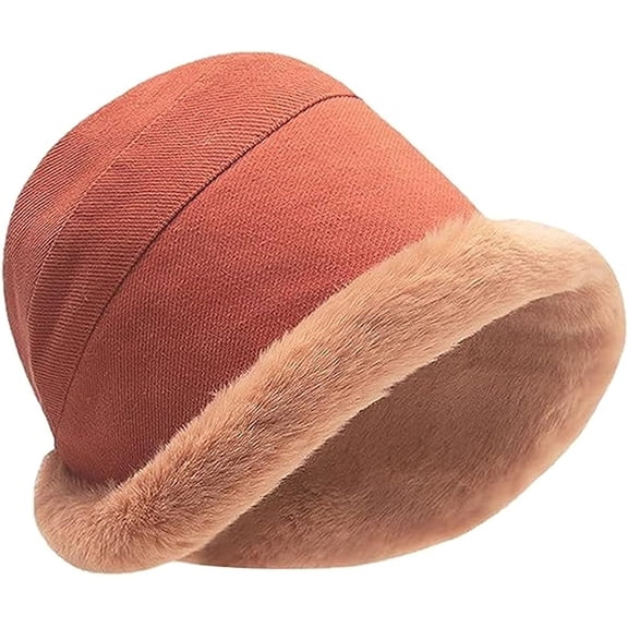 YooGuoGuo Large Size Elegant Girls Women's Winter Bucket Hat Rolled Brim Fleece Lining Faux Fur Skull Cap Fisherman Caps Vacation