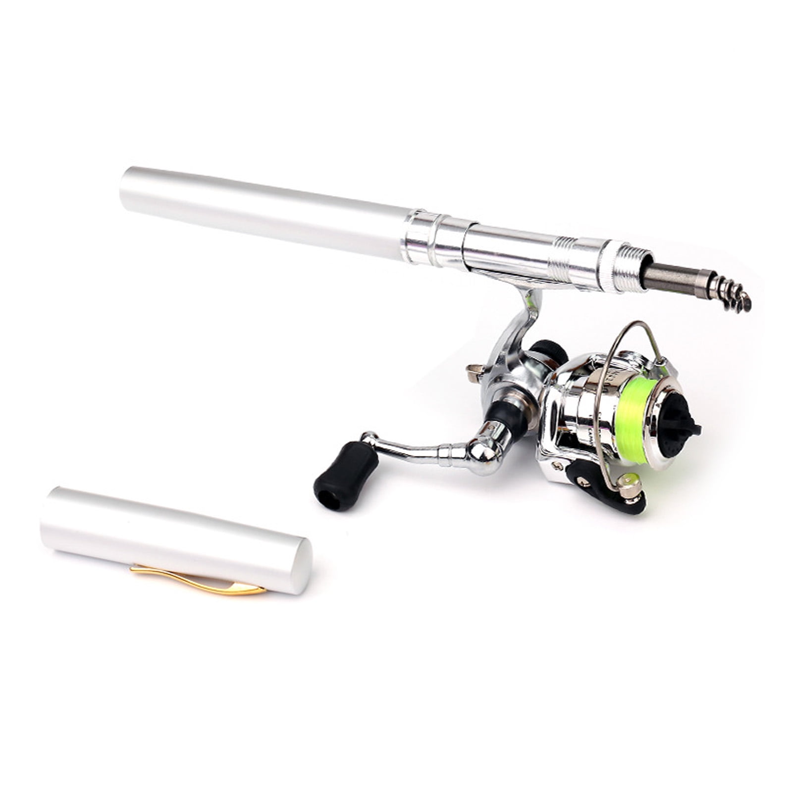 Opolski 1.6m Pen Shape Telescopic Mini Fishing Pole Rod with Metal Spinning Reel Wheel