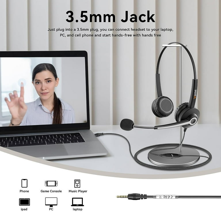 Wantek Noise Cancelling Headset with Microphone for PC Wired 2.5mm 3.5mm Headphones for Laptop Walmart