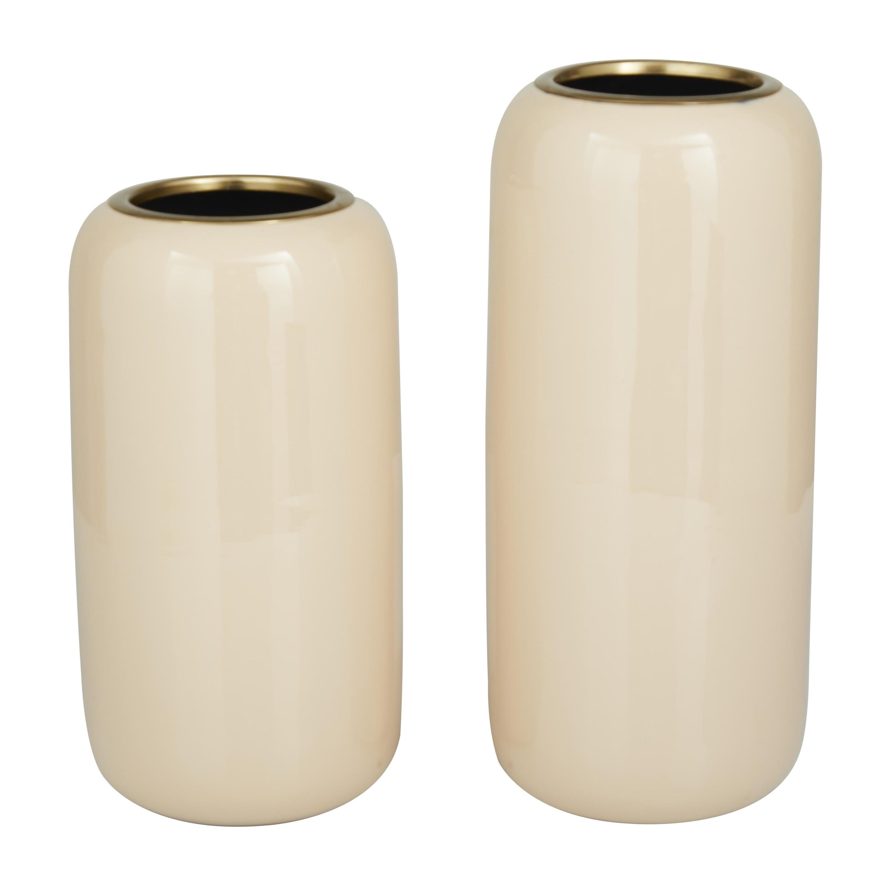 DecMode 13", 11"H Cream Metal Vase, Set of 2