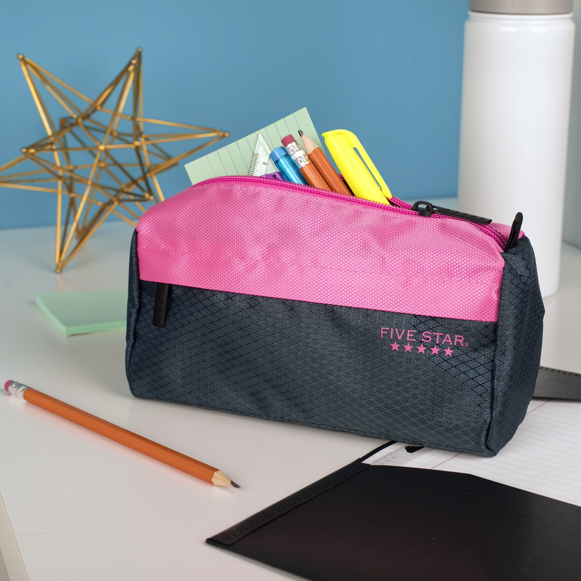 Five Star 9-Pocket Zipper Pencil Pouch NavyPink - Pencil Pouches