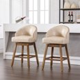 thumbnail image 2 of Swivel Bar Stools Set of 2, Counter Height Bar Stools, Retro Bar Chairs with Rivets and Curved High-Back, Solid Wood Barstools with Footrest for Kitchen Island, Dining Room, Apricot+PU, 2 of 8