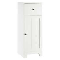 Bathroom Storage Cabinet, Kleankin Short Linen Tower with Drawer & Adjustable Shelf, White Wood Organizer for Living Room, Bedroom - Compact Design