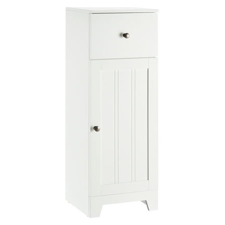 Bathroom Storage Cabinet, Kleankin Short Linen Tower with Drawer & Adjustable Shelf, White Wood Organizer for Living Room, Bedroom - Compact Design