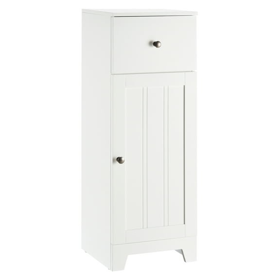 Short Bathroom Storage Cabinet, Cabinet Organizer with 1 Drawer and Adjustable Shelf for Living Room, White