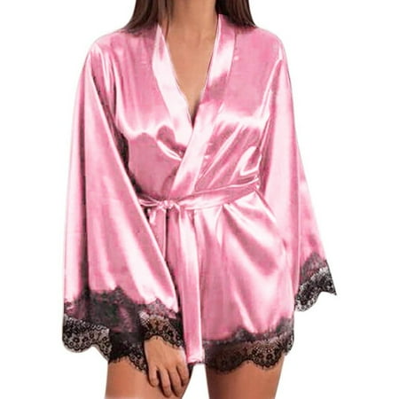 

KEJIG Stylish，Lingerie Women Silk Lace Robe Dress Babydoll Sleepwear Nightdress Pajamas Set
