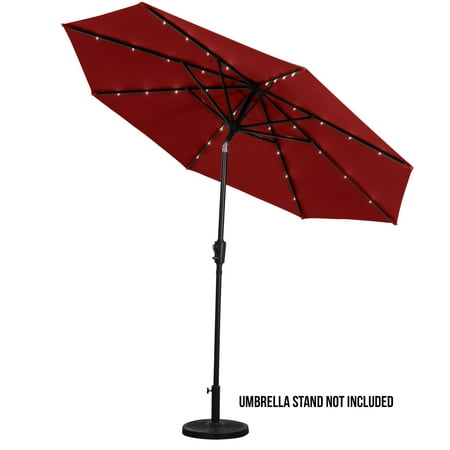 Sun Ray - 9' Round 8Rib Solar Lighted Umbrella - Taupe