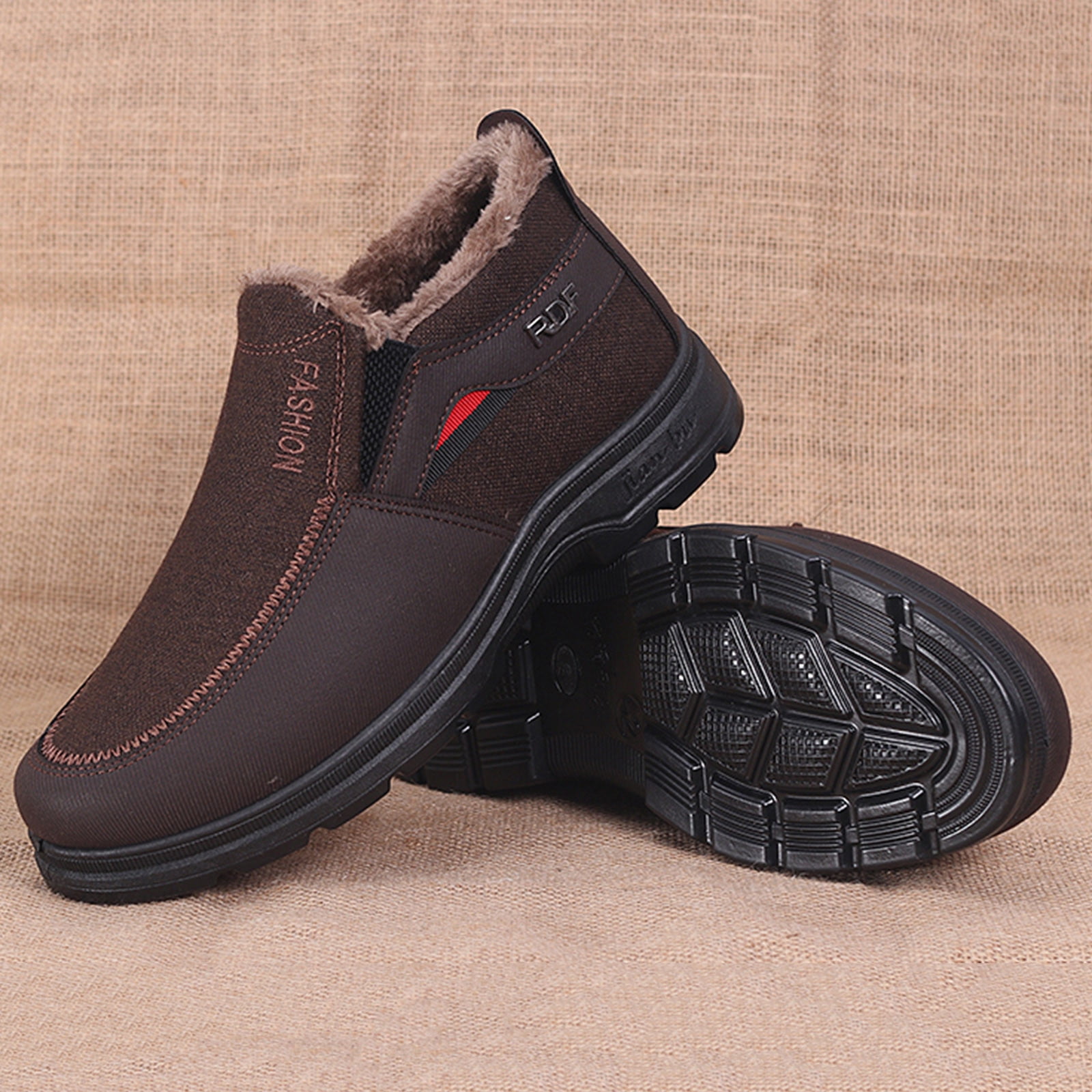 Chenyee Men's Winter Slip On Warm Ankle Boots Outdoor Non Slip Furry Lined Comfortable Hiking Walking Shoes
