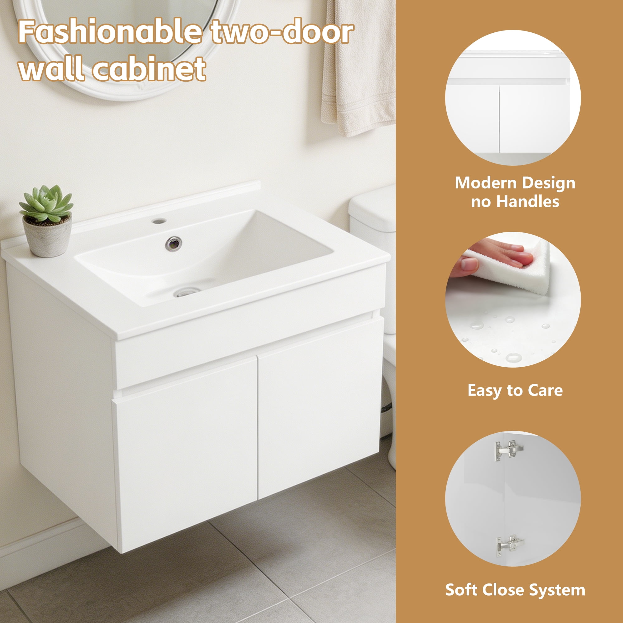 Ainfox 30" W Wall Mounted Bathroom Vanity with Ceramic Top and Sink, Storage Cabinet