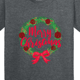thumbnail image 4 of Inktastic Merry Christmas Wreath with Red Bow and Ornaments Youth T-Shirt, 4 of 5