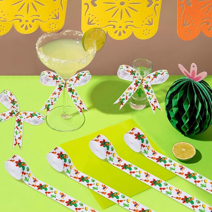 4 Rolls Mexican Theme Ribbons, 20 Yards Craft Ribbons for Wreath Hair Bow Wrapping Gifts Packing, Green Grosgrain Fabric Ribbons Birthday Weeding Gender Reveal Party Accessory Decorations
