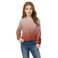 thumbnail image 6 of Girls Shirts Long Sleeve Tops Gradient/Graphic Tees Twist Knot Blouses Casual Spring Fall Clothes (11 Years, Wine), 6 of 7