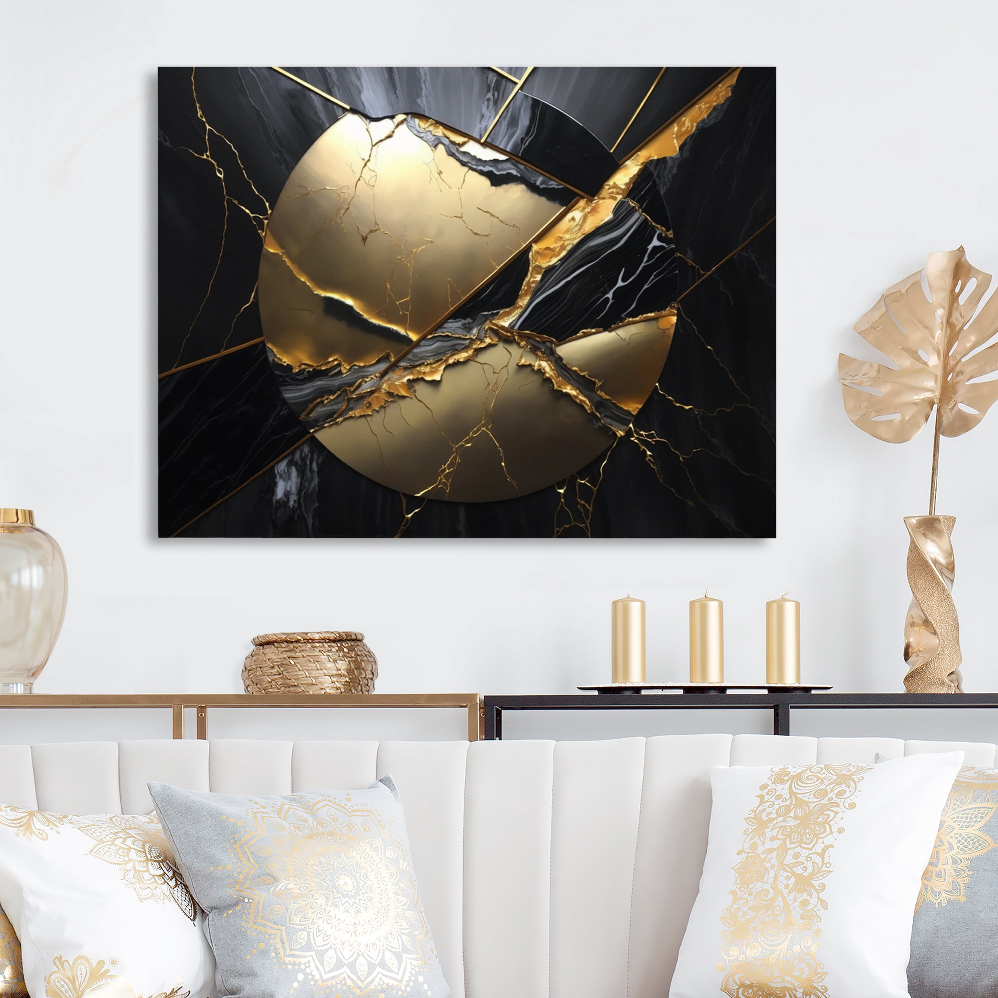 Designart Abstract Geode Gold III Canvas Wall Art