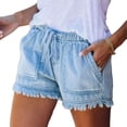 thumbnail image 2 of Sonducket Pantalones cortos de mezclilla Cordón Transpirable Mujeres Jean Pantalones de chándal con bolsillo Ejercicio Fitness Ropa de verano Prendas para la parte inferior del cuerpo Azul claro M, 2 of 6