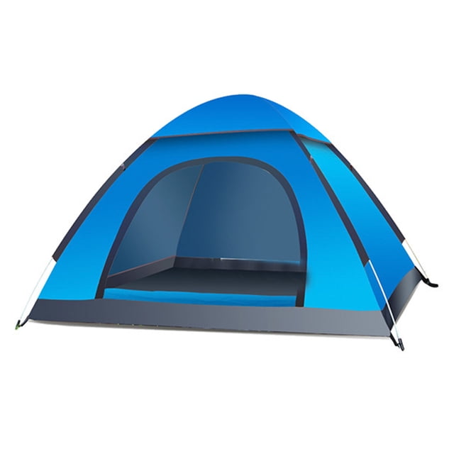Generic Automatic Camping Tent for 2-3 Persons with Skylight, Blue, Lightweight & Portable, 190T Polyester with Silver Coating, 210T Oxford Base, Fiberglass Poles, Includes Storage Bag and Pegs