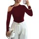 thumbnail image 1 of Camiseta Elegante Asimétrica con Cuello Alto, Hombros Descubiertos y Decoración Metálica para Mujer, Camisas Fruncidas de Larga Vino Tinto XXL, 1 of 8