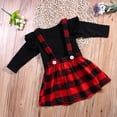 thumbnail image 1 of ITFABS Baby Girls Long Sleeve Ruffled Solid Color T-shirt + Plaids Strap Skirt, 1 of 5