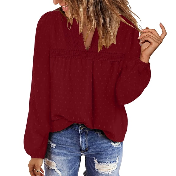 New Fashion Plus Size Tops for Womens V-Neck Long Sleeve Blouses Flowy Ruffle Tunic Tops For Leggings Casual T-Shirts