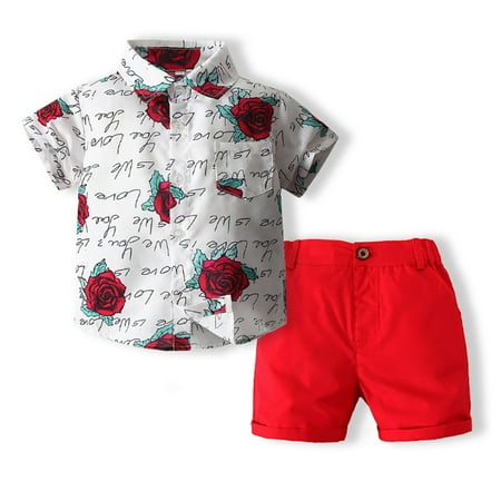 

Esho Toddler Boys Floral Printed T-Shirt Tops & Shorts Outfit Set Kids Summer Clothes(1-6T)