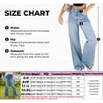 thumbnail image 3 of Women's High Waisted Flare Denim Jeans, Medium Blue Washed, with Front Patch Pockets and Wide Cuffed Hem, Bootcut Long Pants, 3 of 7