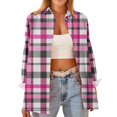 thumbnail image 2 of Womens Plaid Long Sleeve Shirt Trendy Turn Down Collar Button Down Coats Casual Loose Fit Business Work Outfits, 2 of 5
