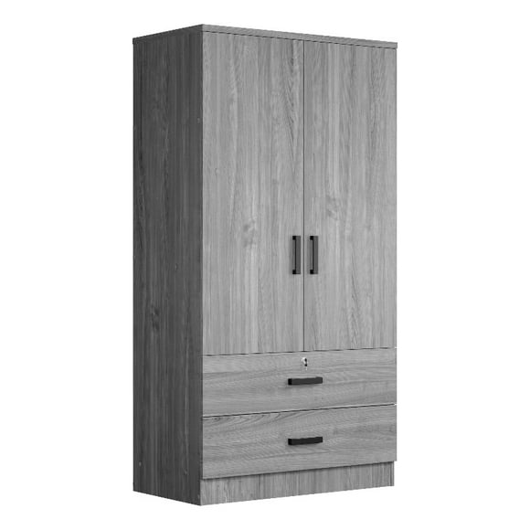 Better Home Products Grace Wood 2-Door Wardrobe Armoire with 2-Drawers in Gray