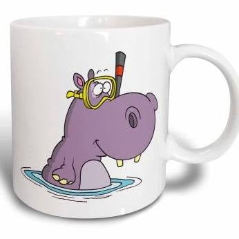 

3dRose Funny Cute Snorkeling Swimming Hippo Ceramic Mug 11-ounce