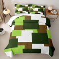thumbnail image 2 of Castle Fairy Geometric Offset Square Block Twin Quilt Set 2 Pieces,Mid Century Mosaic Twin Coverlet Set,Olive Lime Brown,1 Bedspread and 1 Pillowcase, 2 of 7