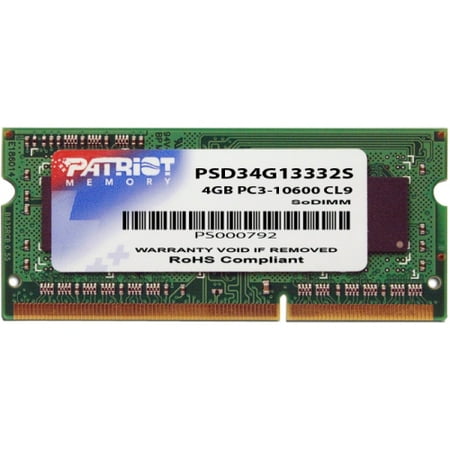 1333 Mhz Module Single Patriot Memory Signature 4GB DDR3 1333MHz PC3-10600 SODIMM Memory Module, PSD34G13332S ()