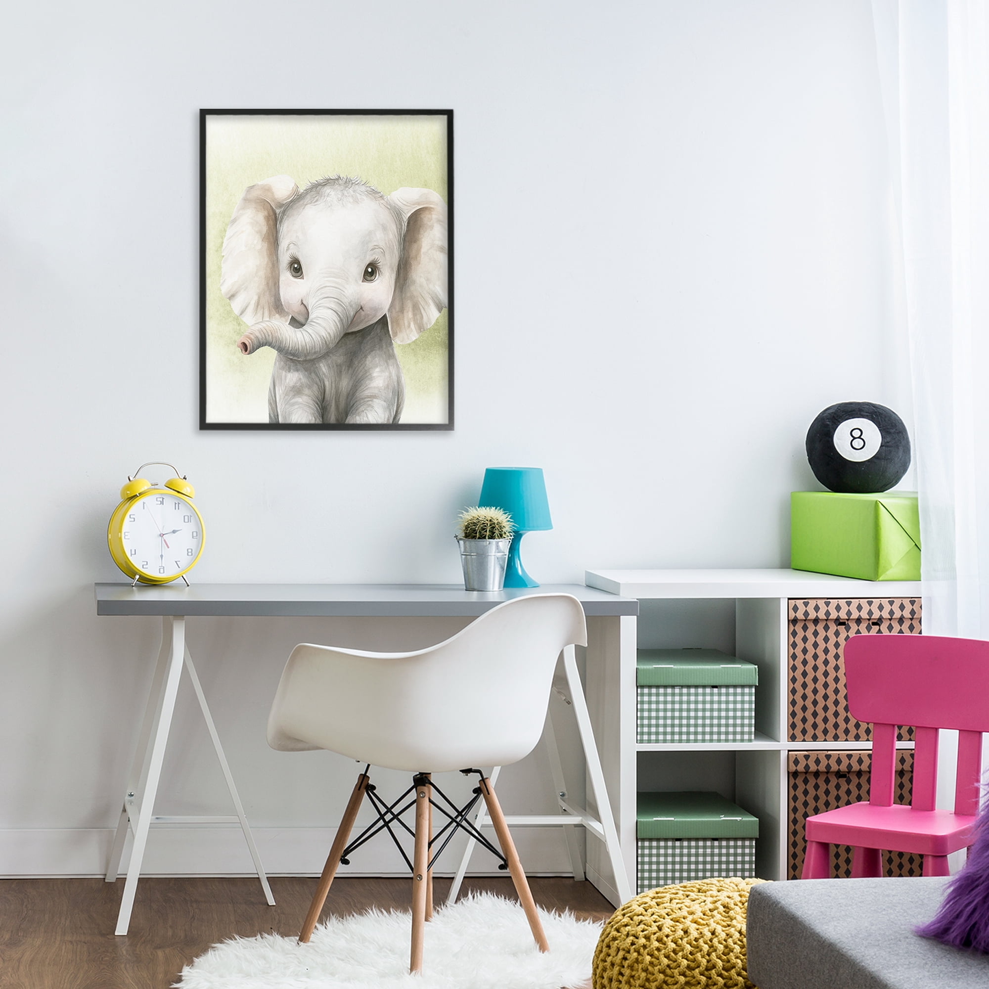 Stupell Industries Jungle Friends Baby Elephant Black Framed Giclee Art, design by Christine Simpson Art