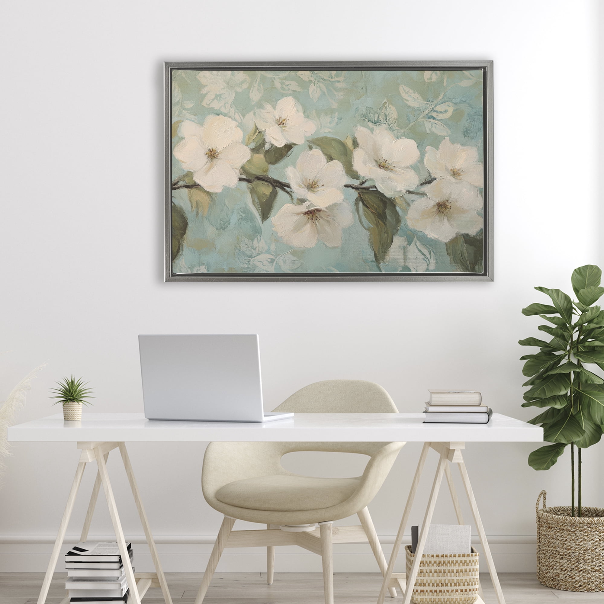 Stupell Industries Serene Flower Branch Blooms Gray Framed Floater Canvas Wall Art, design by Petal Prints Design