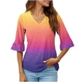 thumbnail image 2 of TACILIP Hauts à Manches 3/4 pour Femmes Blouse Col en V Tunique Mode Automne Tenues Printemps Été, 2 of 5