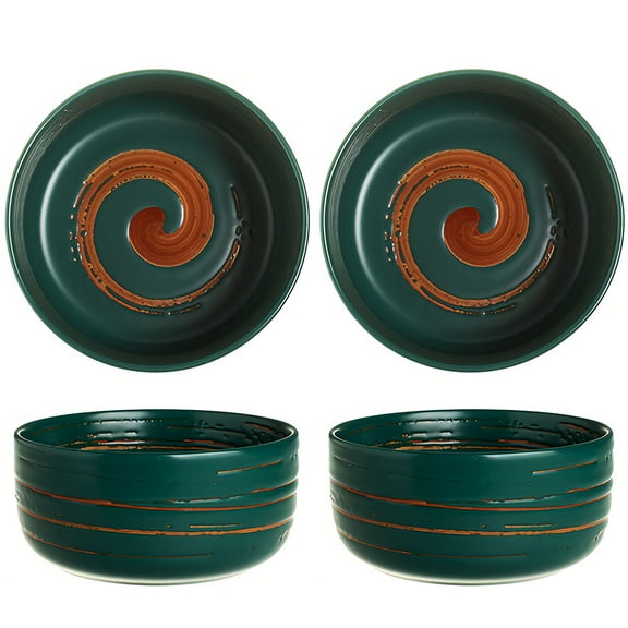 Large Cereal Bowls Set, Soup Bowls Microwave Safe, Rice Bowls, Breakfast Bowls, Ceramic Cereal Bowls-green-800ml