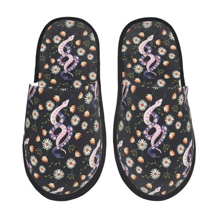 Balery Snake And Floral1 Slient Indoor Furry Fleece Comfort House Shoes Soft Non-Slip Home Shoes Cotton slippers House Slippers-- Large