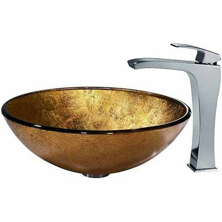 Vigo Liquid Gold Glass Vessel Sink and Faucet Set,