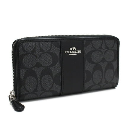 Coach F54630 SVDK6 Black Smoke PVC Signature Logo Zip Around Accordion Wallet