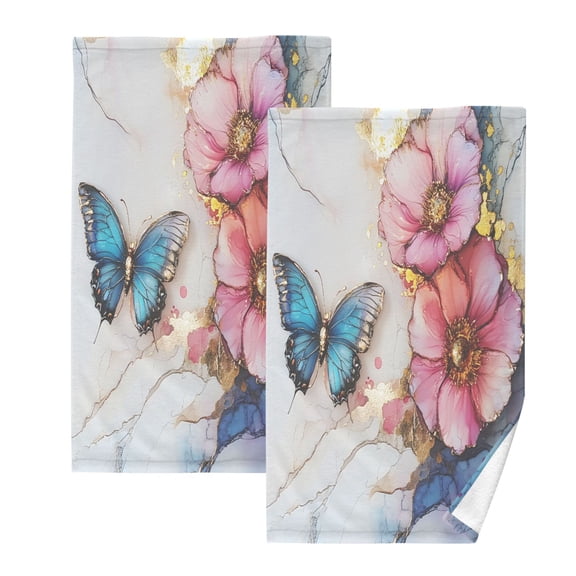 Ryvnso Flower Butterfly on Marble Cotton Hand Towels Sets Face Towel 2 PCs Bathroom Decorative