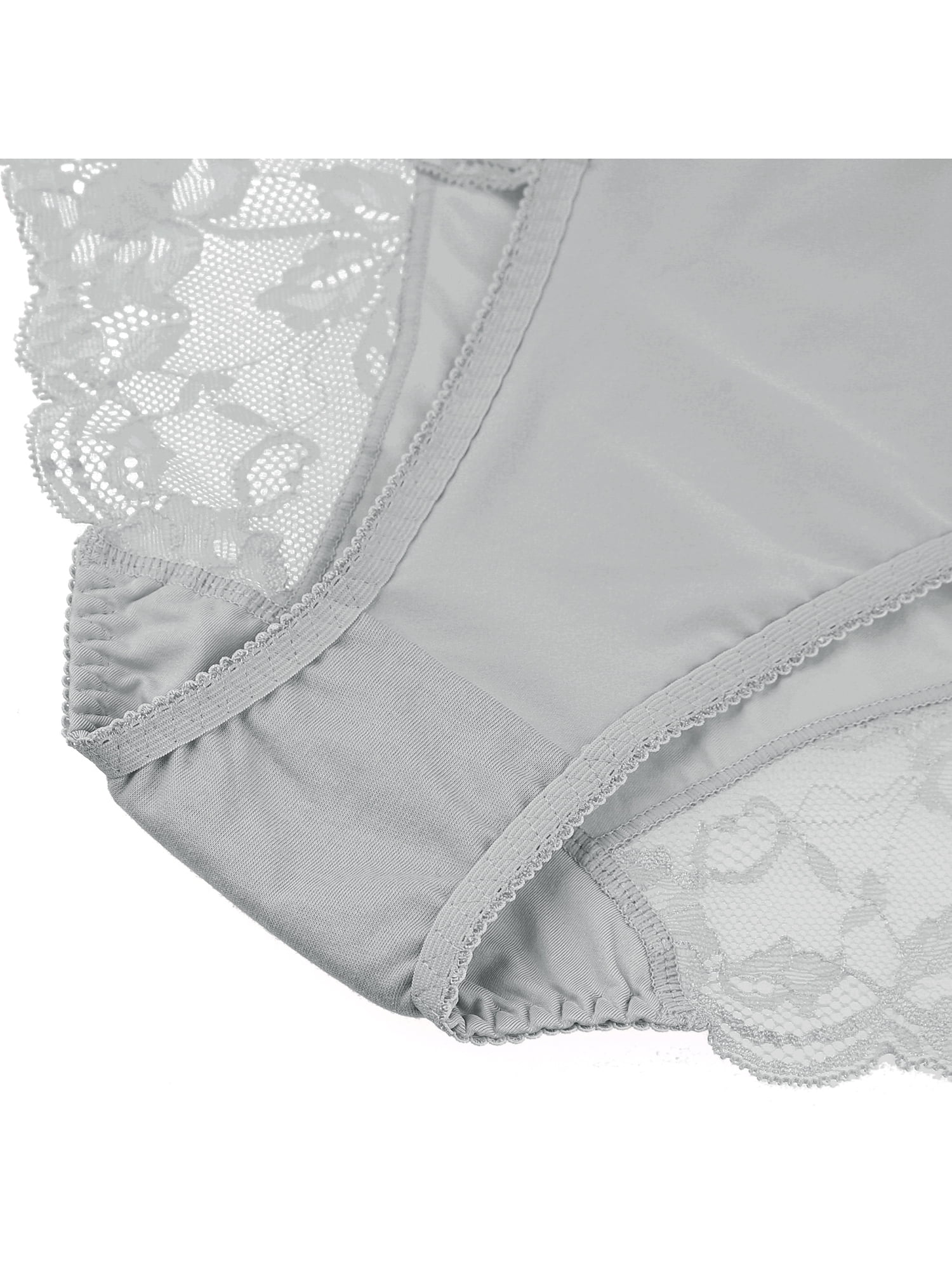 Unique Bargains Women's Plus Size Mid-Rise Lace Trim Brief Seamless Underwear Gray L