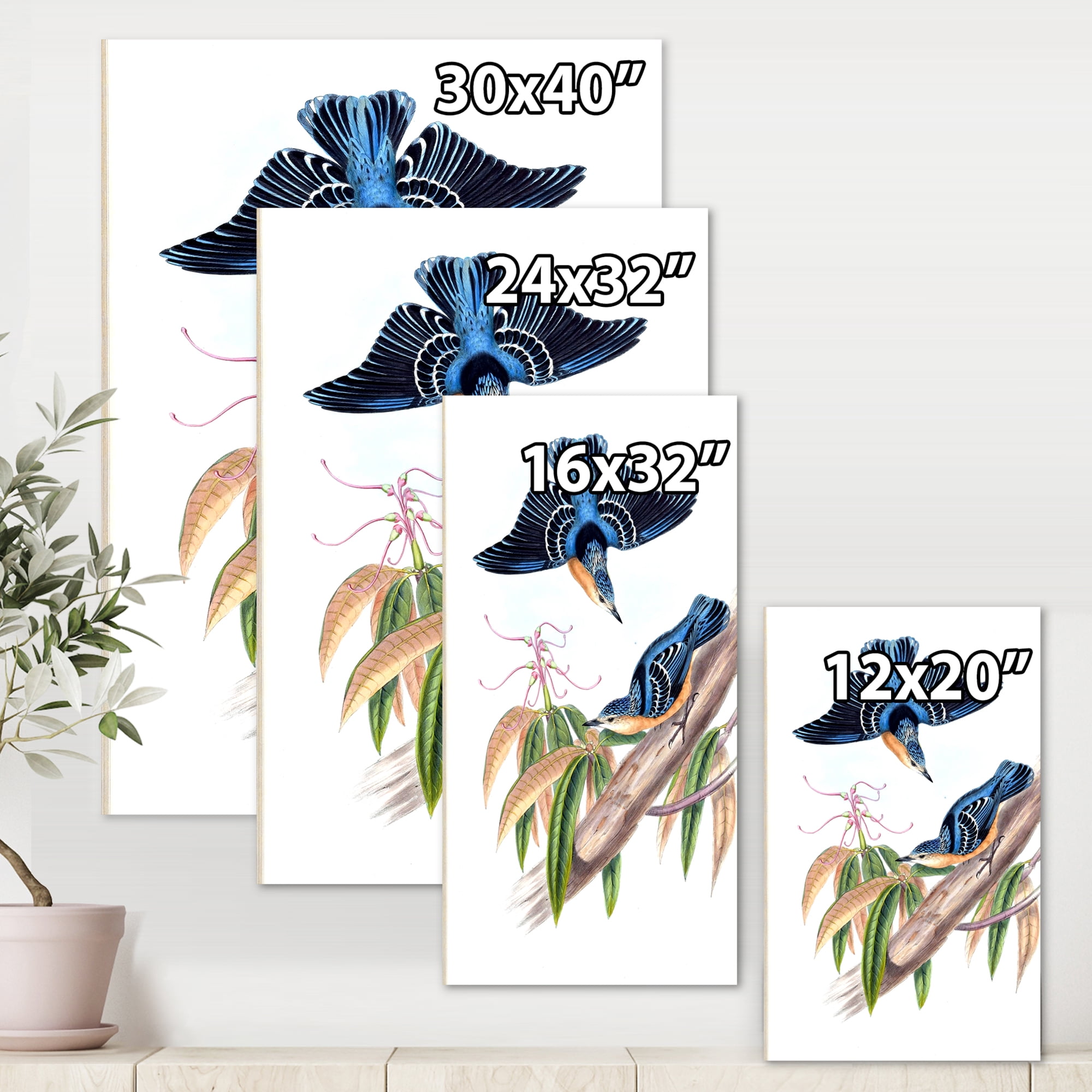 Designart ' Vintage Countryside Birds On Branch V ' Farmhouse Canvas Wall Art Print